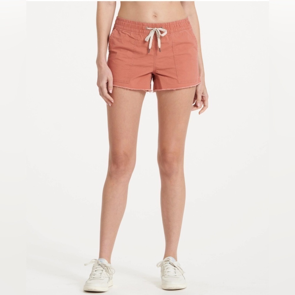 Vuori Ripstop Shorts Womens XL Clay Terracotta Raw Hem Elastic Waist Organic Cot